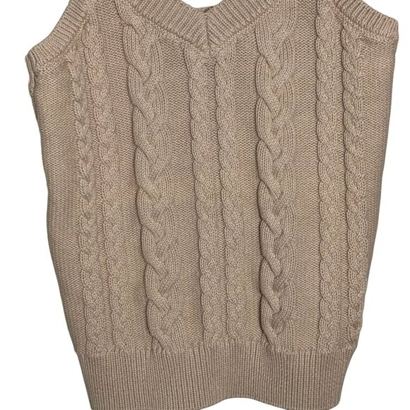 Evereve Cable Knit Beige Sleeveless Sweater Tank Top Women M 100% Cotton - Picture 2 of 6